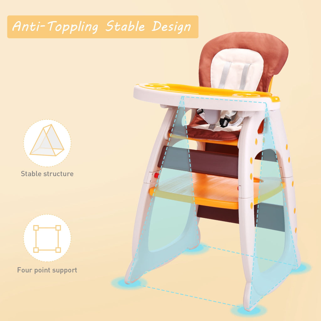 TOBBI 3 in 1 Baby High Chair Convertible Toddler Table Chair Set, Play Seat Booster with Feeding Tray, Adjustable Seat Back, Pink