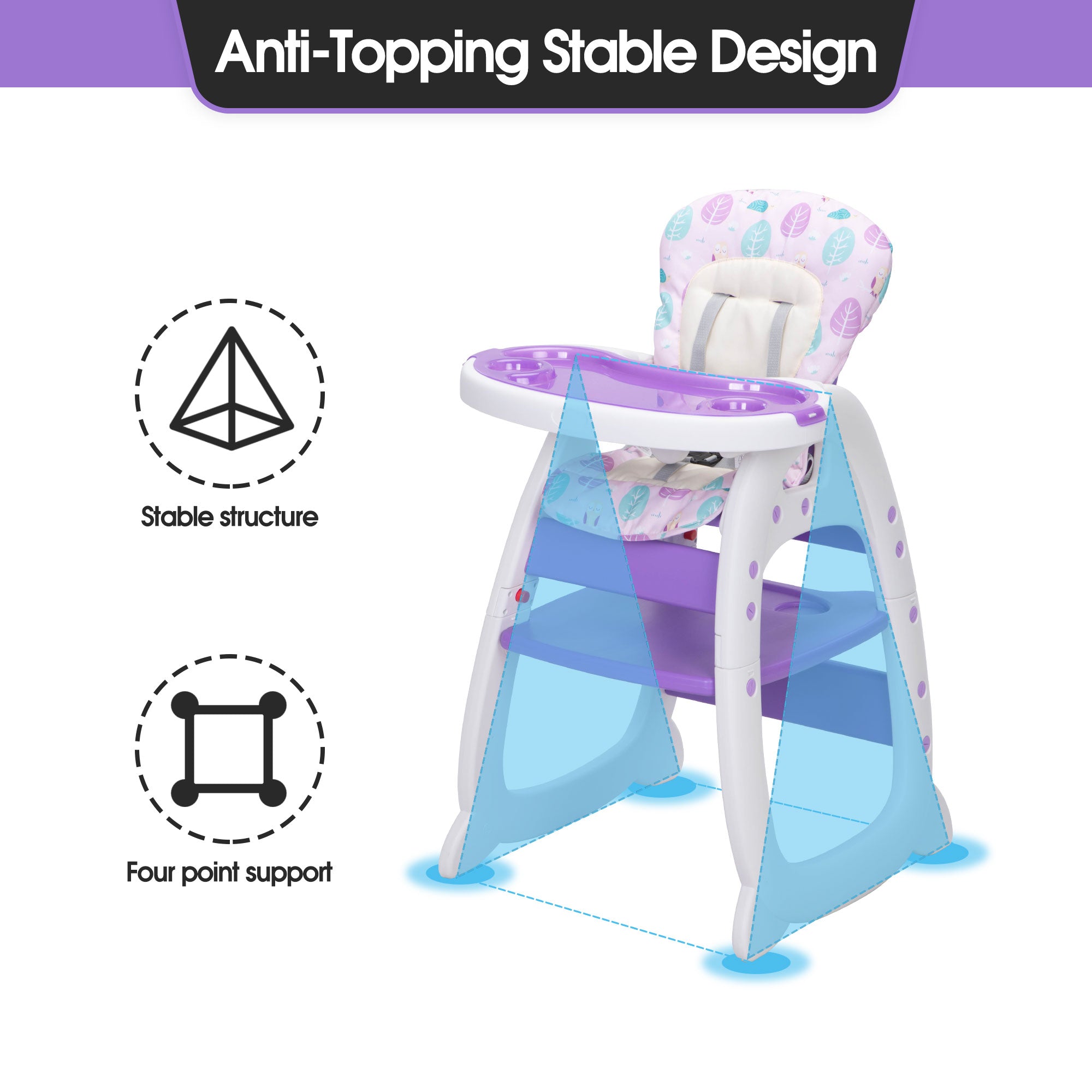 TOBBI 3 in 1 Baby High Chair Convertible Toddler Table Chair Set, Play Seat Booster with Feeding Tray, Adjustable Seat Back, Pink