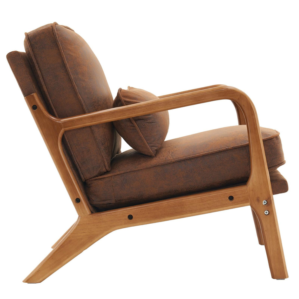 UBesGoo Modern Wood Club Chair Bronzing Cloth Fabric Upholstered Reading Accent Chair with Solid Wood Frame Brown