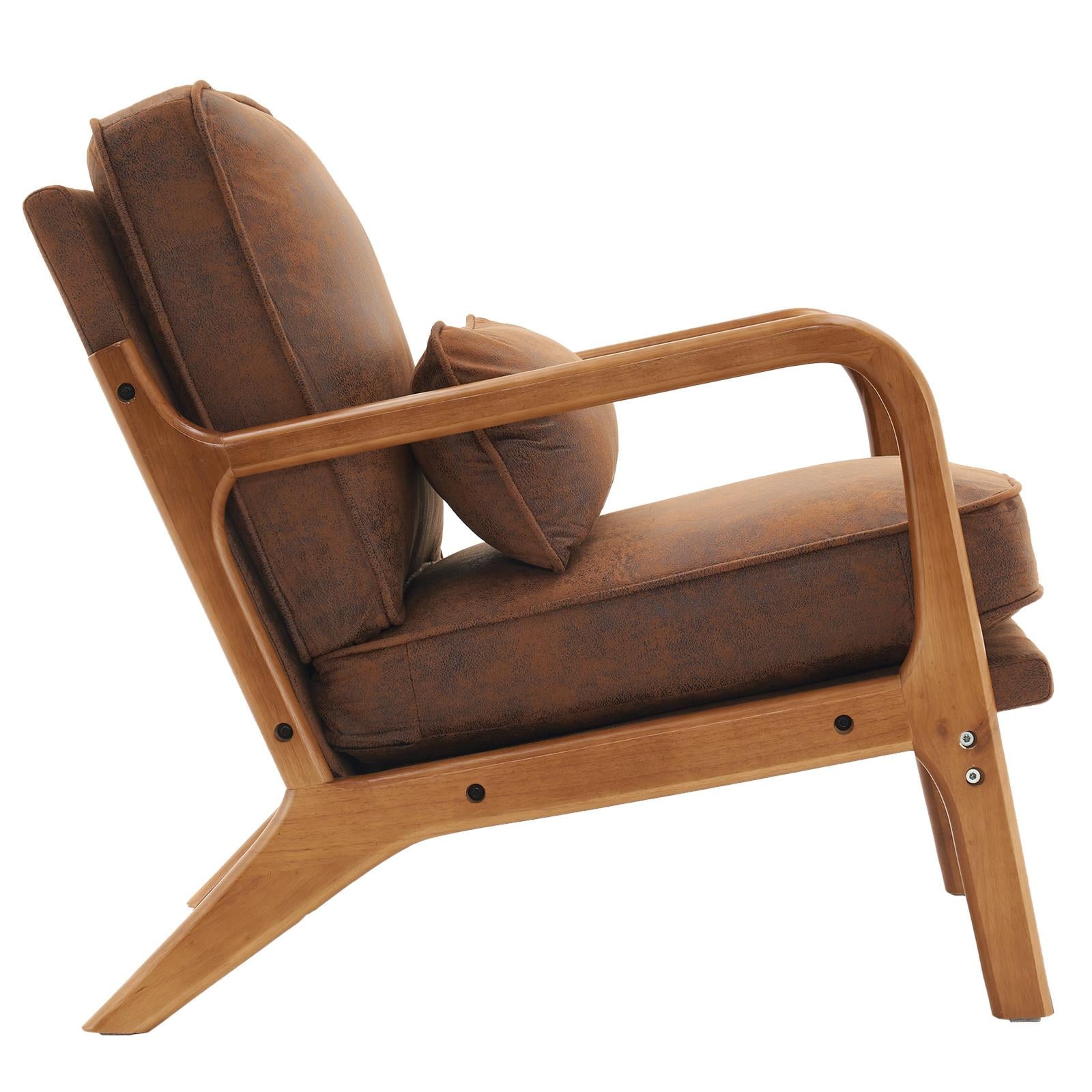 UBesGoo Modern Wood Club Chair Bronzing Cloth Fabric Upholstered Reading Accent Chair with Solid Wood Frame Brown