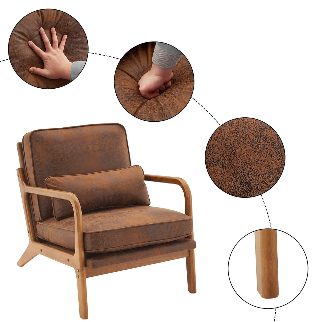 UBesGoo Modern Wood Club Chair Bronzing Cloth Fabric Upholstered Reading Accent Chair with Solid Wood Frame Brown