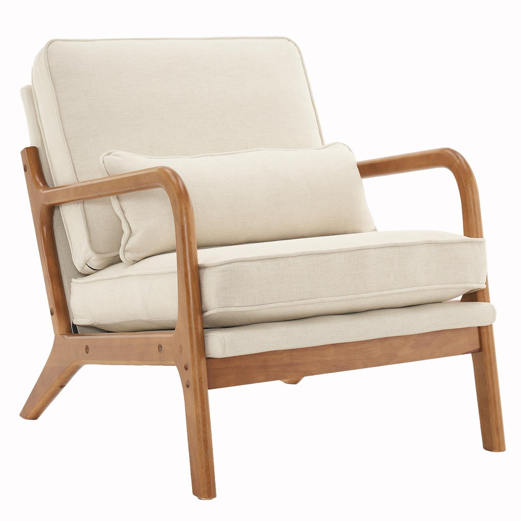 UBesGoo Modern Wood Club Chair Bronzing Cloth Fabric Upholstered Reading Accent Chair with Solid Wood Frame Brown