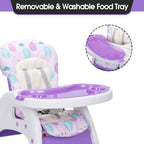 TOBBI 3 in 1 Baby High Chair Convertible Toddler Table Chair Set, Play Seat Booster with Feeding Tray, Adjustable Seat Back, Pink