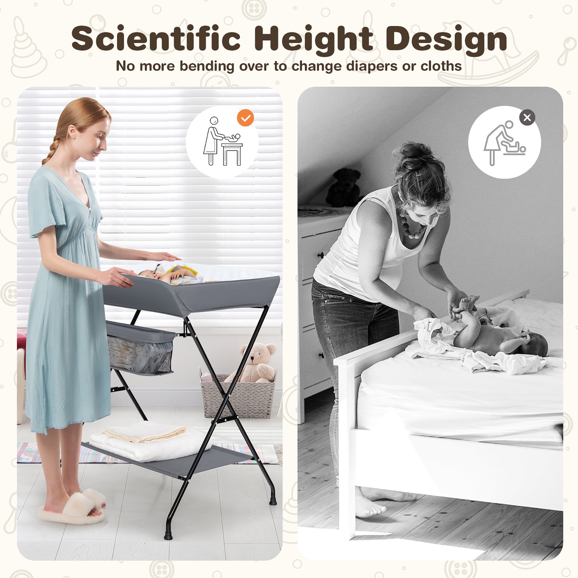 Costway Baby Infant Changing Table Folding Diaper Station Nursery with Storage Black
