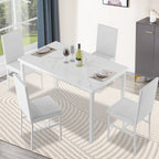 Dining Table Set for 4,  Wood Dine Table with 4 Velvet Chairs, Modern Kitchen Table Set for Home, Breakfast Nook, Cafeteria Dining Room, JA4366