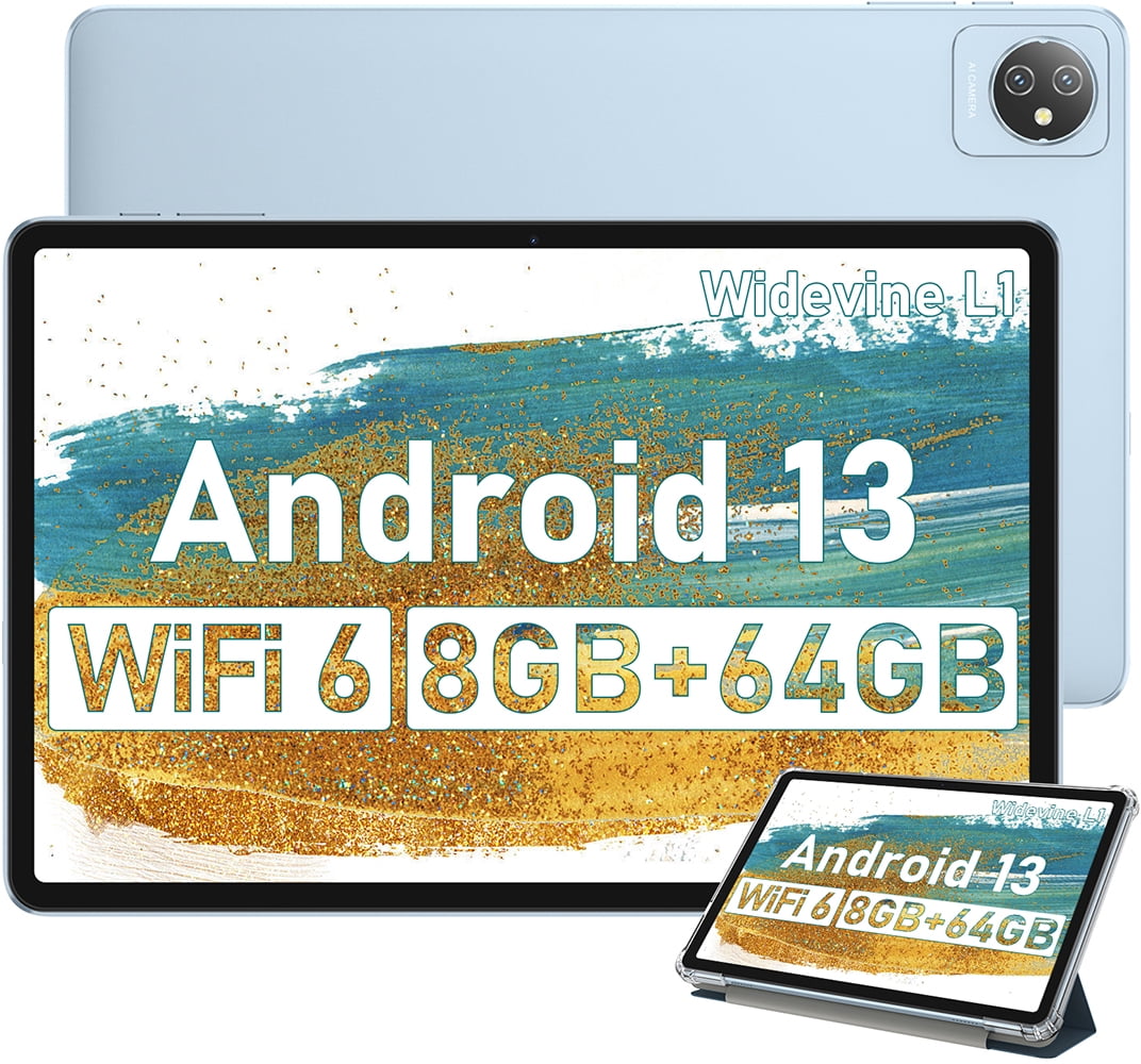Tablet Blackview Tab 70 Wifi 10 inch Tablet 64GB ROM 8GB RAM Android 13, Google GMS Widevine L1 WiFi 6 Tablet for Kids with Case, Gray