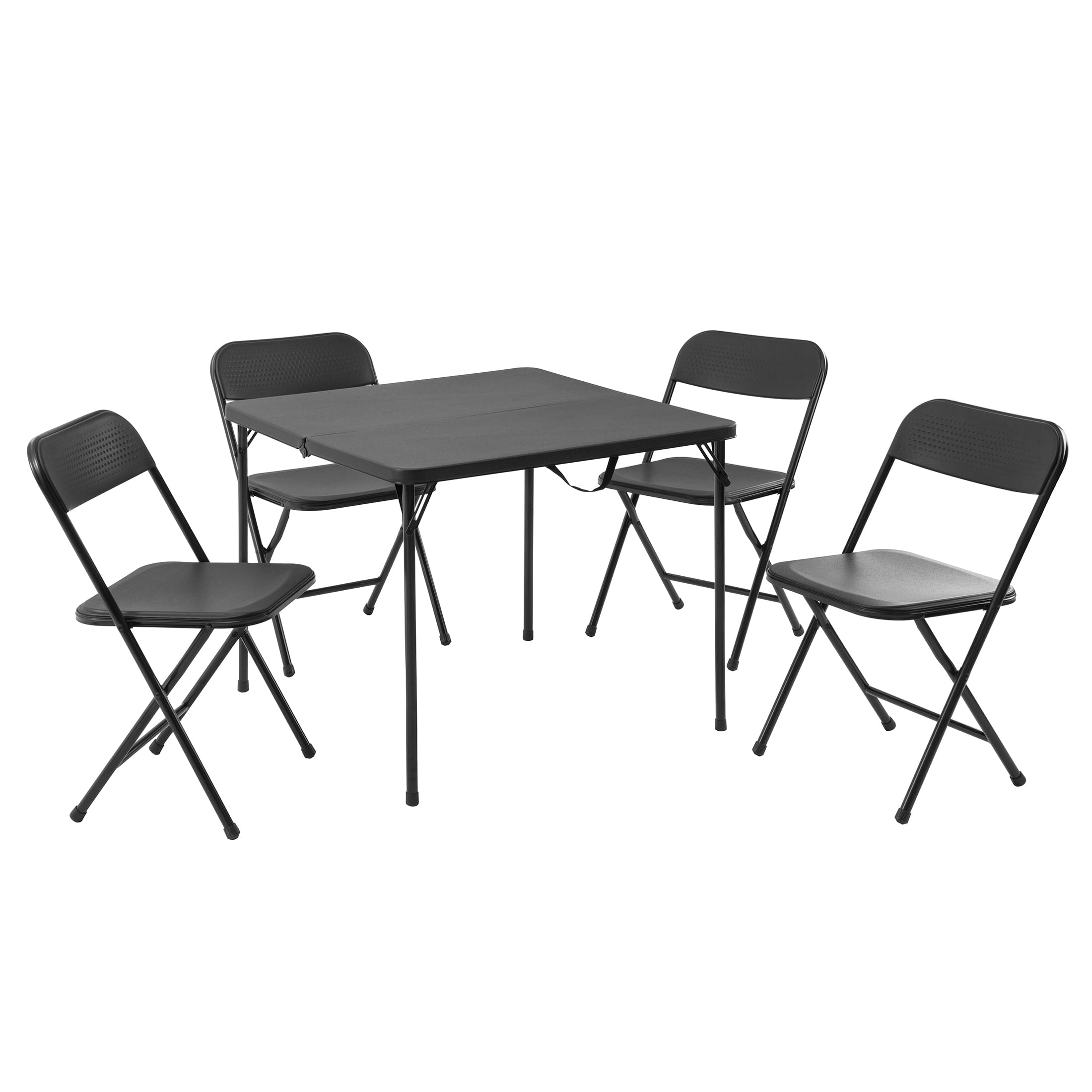 Mainstays 5 Piece Resin Card Folding Table and Four Folding Chairs Set, Black