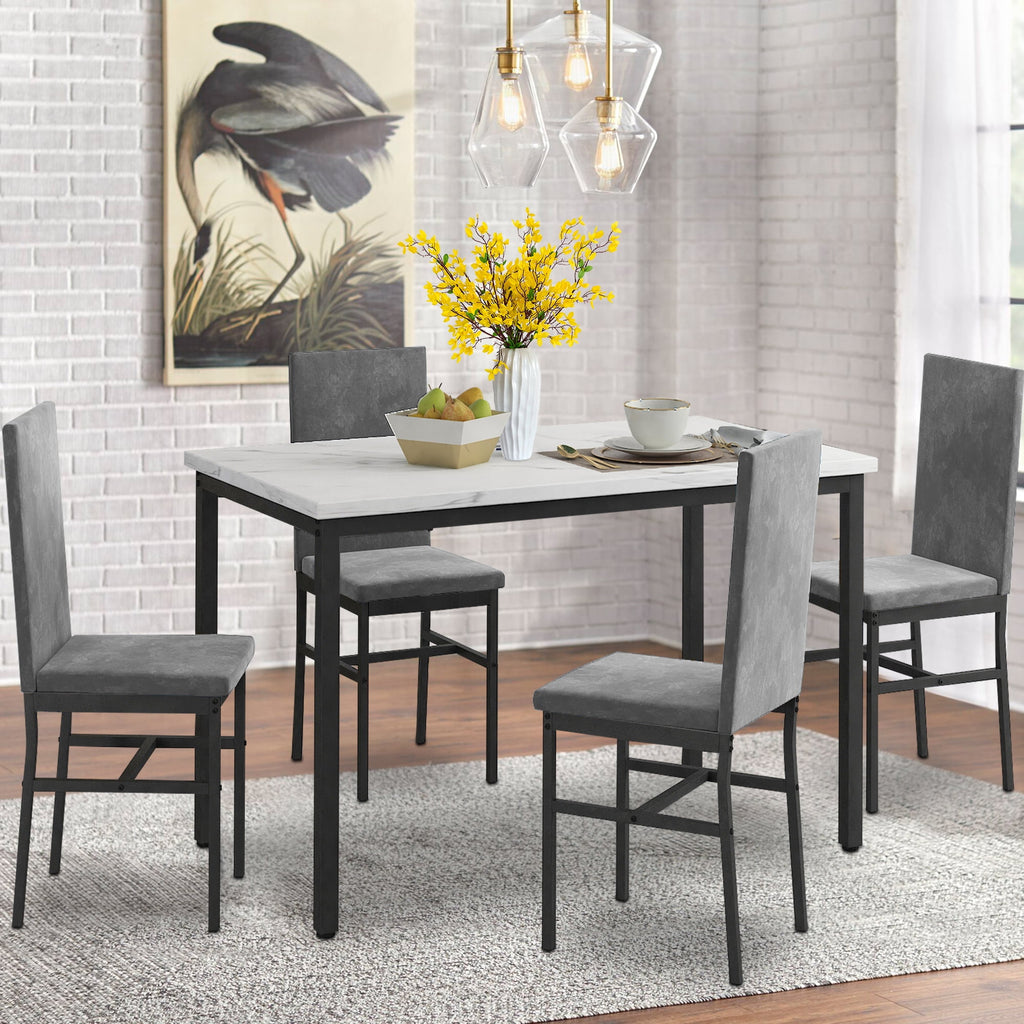 Dining Table Set for 4,  Wood Dine Table with 4 Velvet Chairs, Modern Kitchen Table Set for Home, Breakfast Nook, Cafeteria Dining Room, JA4366