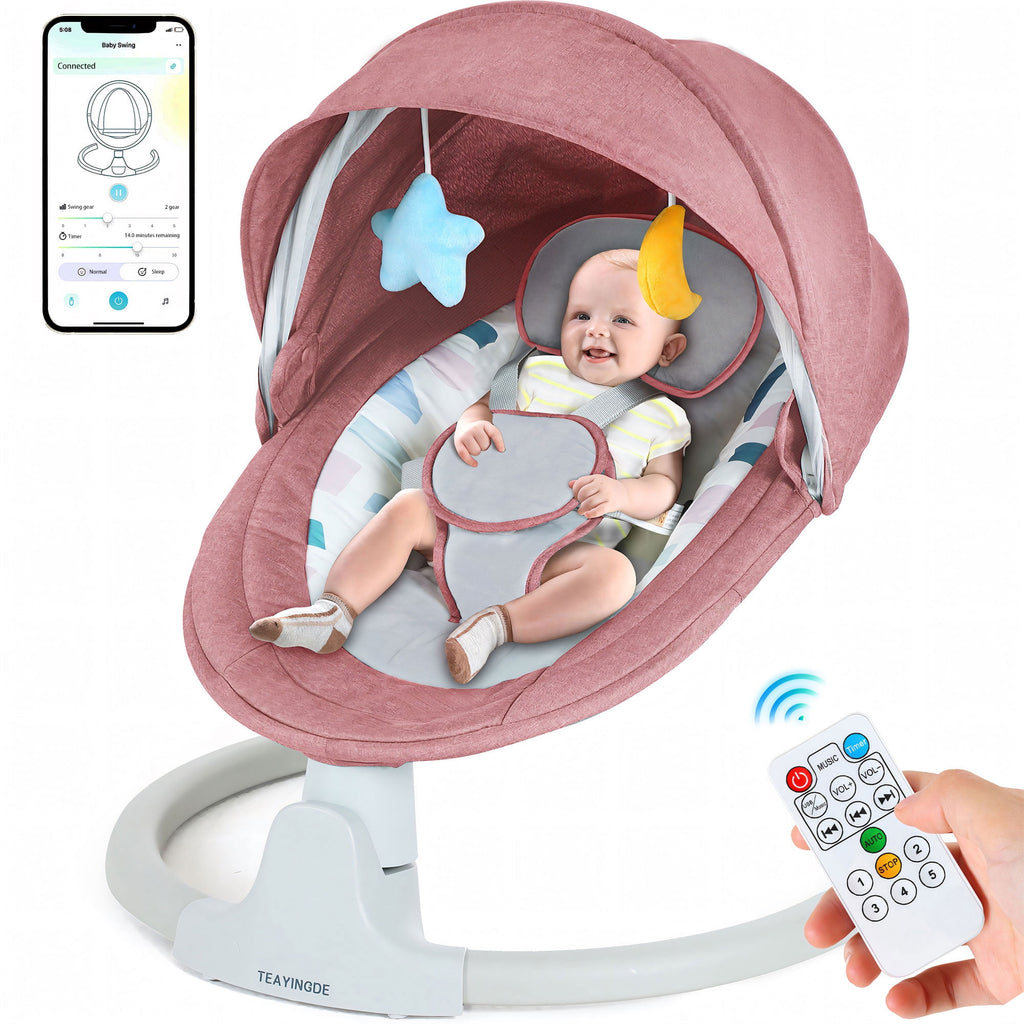 TEAYINGDE Baby Swing for Infants - APP Remote Bluetooth Control, 5 Speed Settings, 10 Lullabies, USB Plug (Gray)