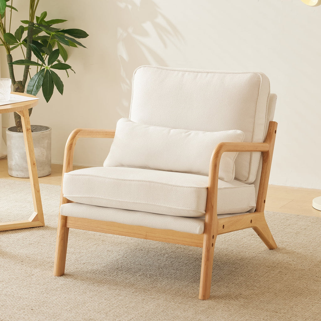 UBesGoo Modern Wood Club Chair Bronzing Cloth Fabric Upholstered Reading Accent Chair with Solid Wood Frame Brown