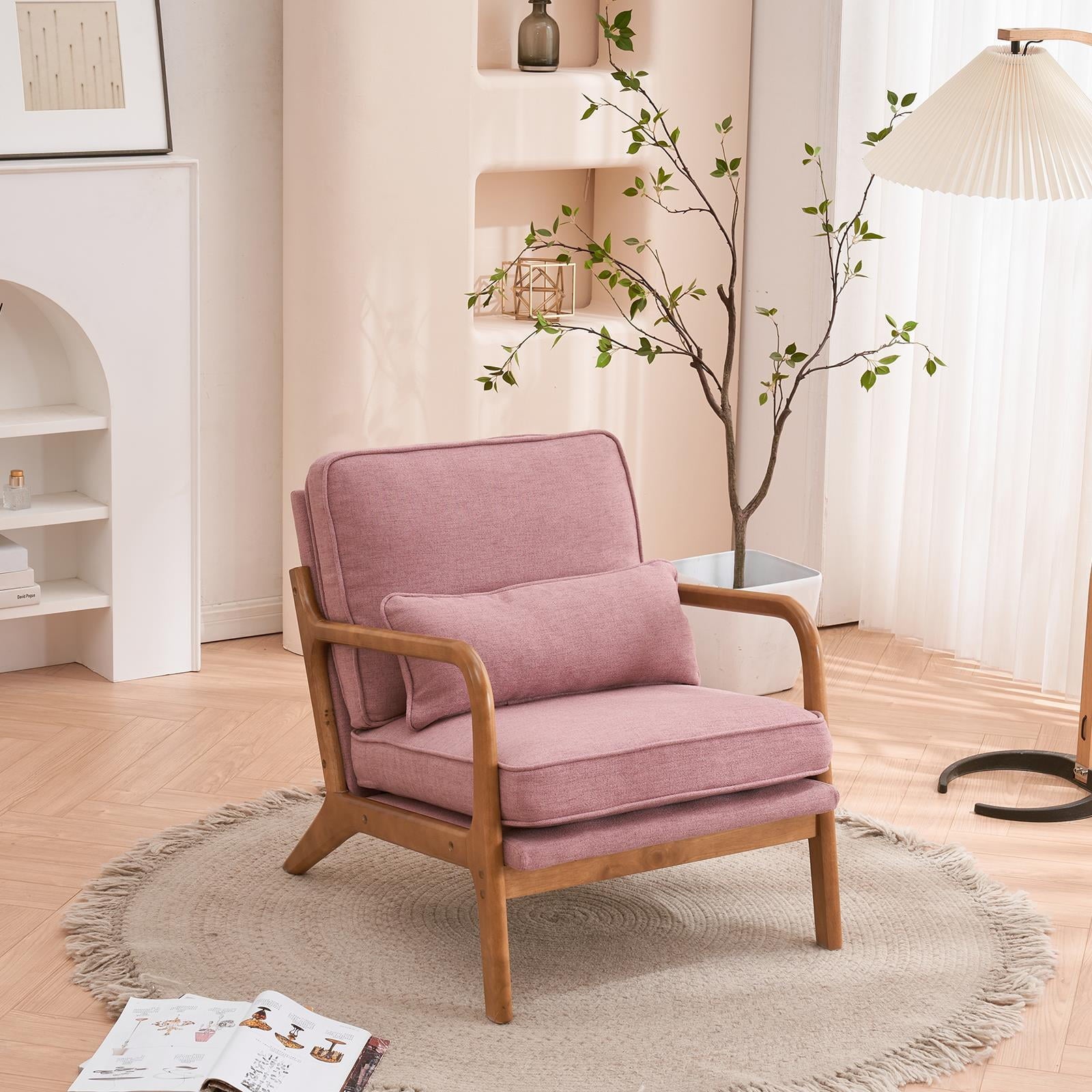 UBesGoo Modern Wood Club Chair Bronzing Cloth Fabric Upholstered Reading Accent Chair with Solid Wood Frame Brown