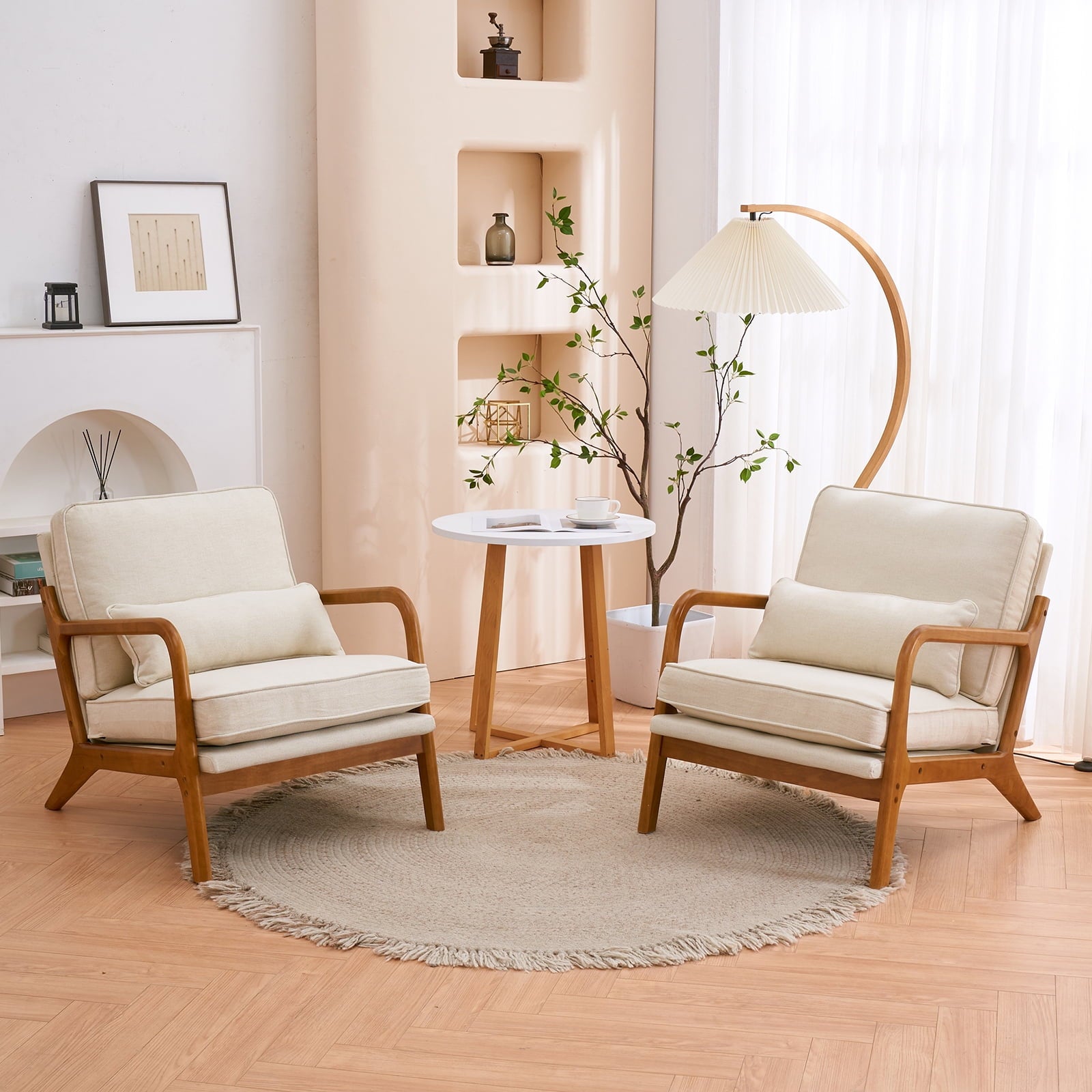 UBesGoo Modern Wood Club Chair Bronzing Cloth Fabric Upholstered Reading Accent Chair with Solid Wood Frame Brown