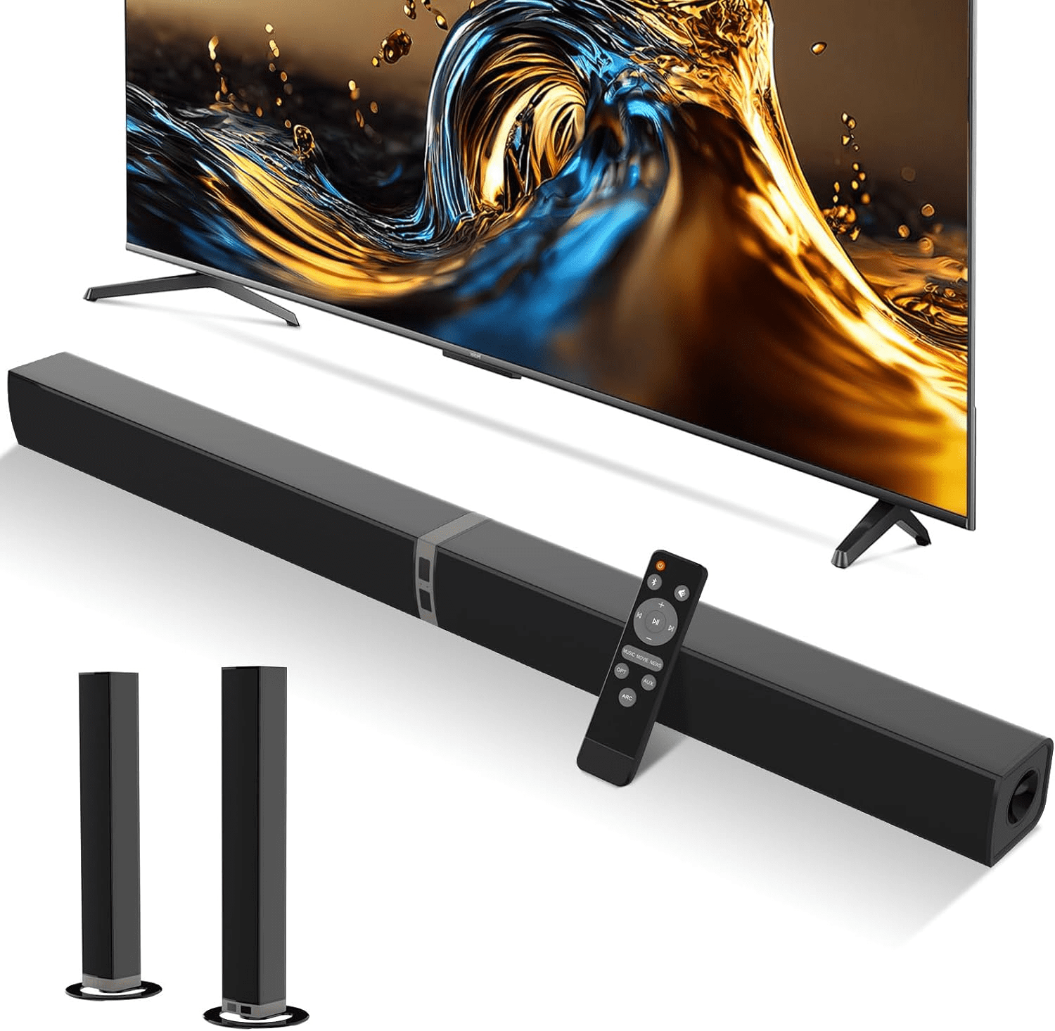 VEAT00L 2.1ch Sound Bars for TV, Soundbar with Subwoofer, Wired & Wireless Bluetooth 5.0 3D Surround Speakers, Optical/HDMI/AUX/RCA/USB Connection, Wall Mountable, Remote Control