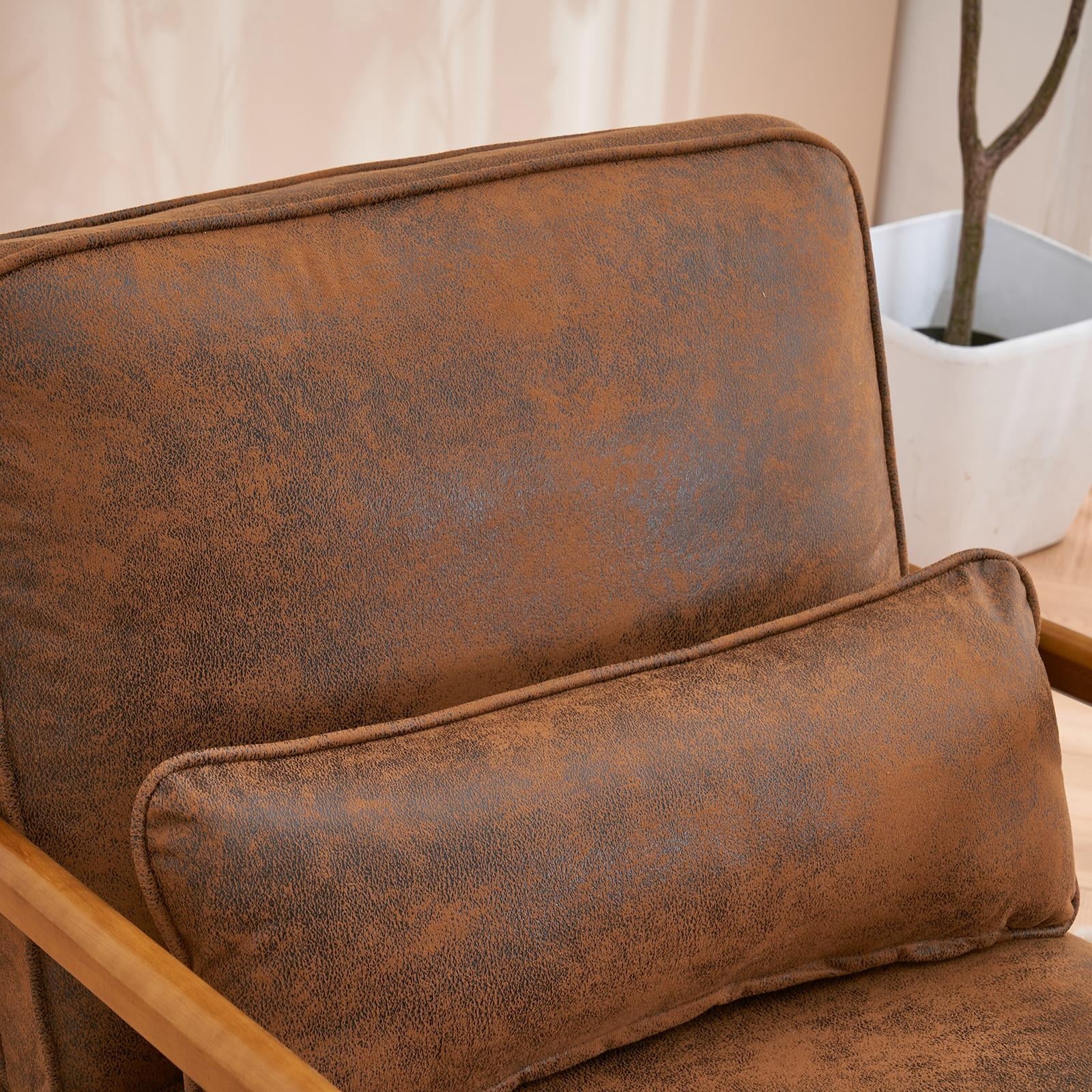UBesGoo Modern Wood Club Chair Bronzing Cloth Fabric Upholstered Reading Accent Chair with Solid Wood Frame Brown