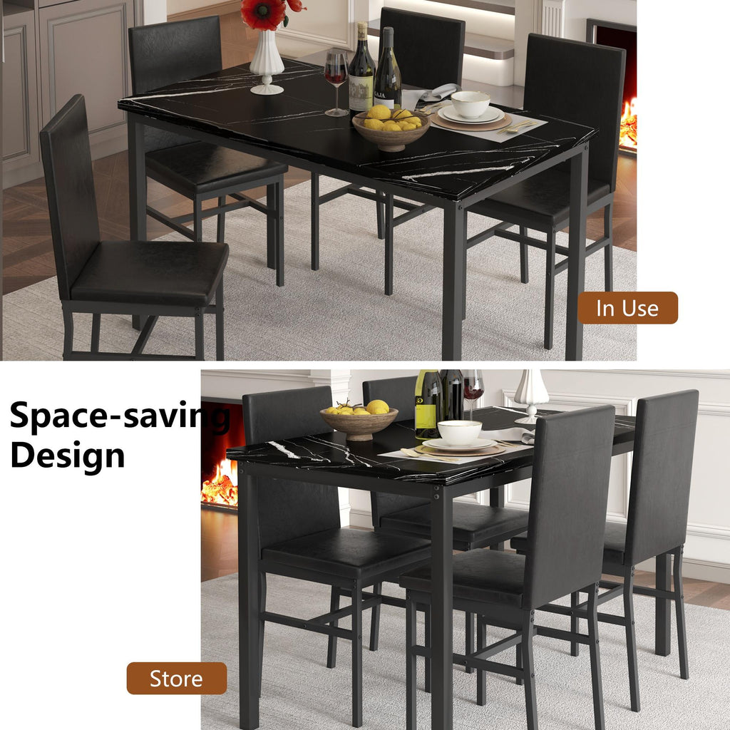 Dining Table Set for 4,  Wood Dine Table with 4 Velvet Chairs, Modern Kitchen Table Set for Home, Breakfast Nook, Cafeteria Dining Room, JA4366