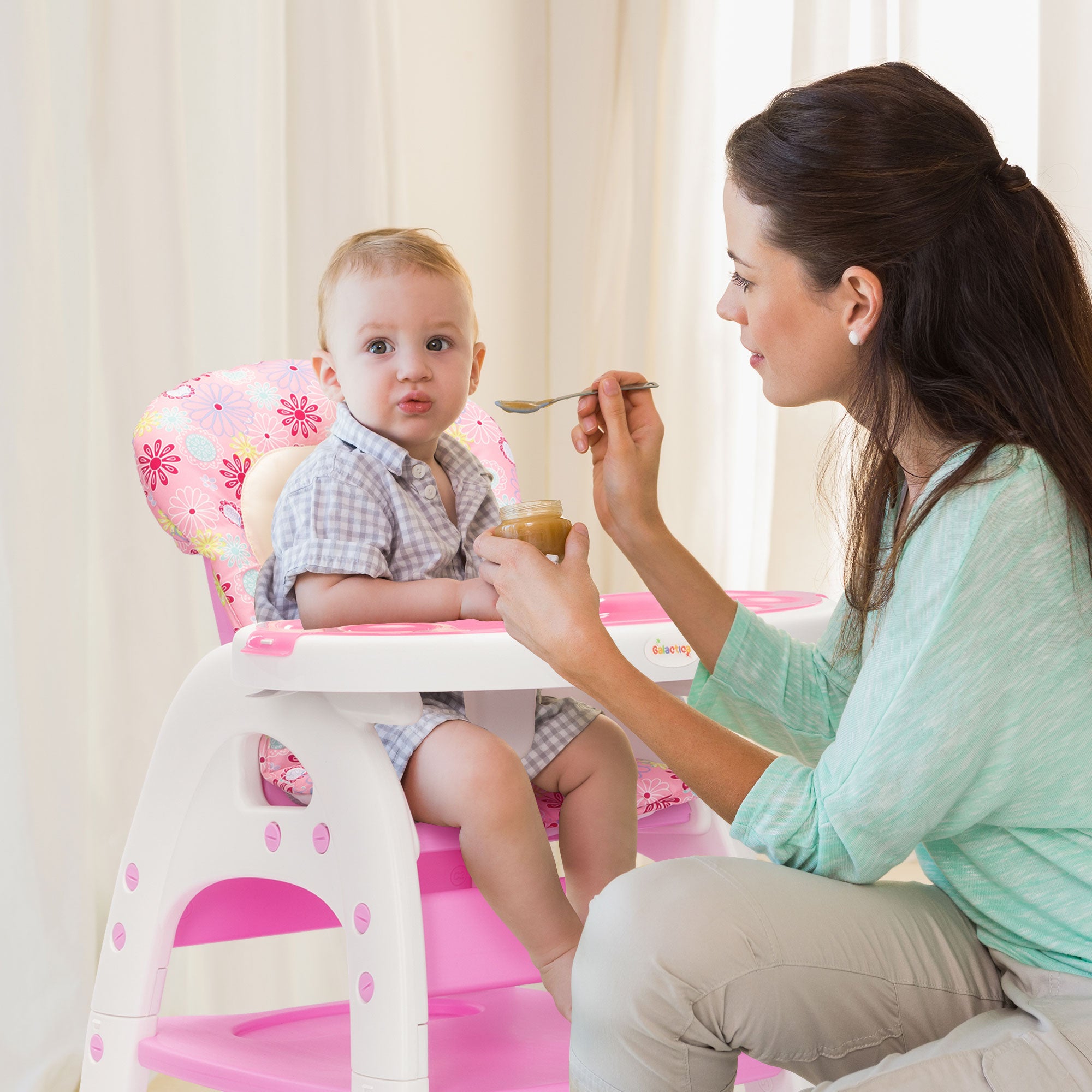 TOBBI 3 in 1 Baby High Chair Convertible Toddler Table Chair Set, Play Seat Booster with Feeding Tray, Adjustable Seat Back, Pink