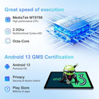Tablet Blackview Tab 70 Wifi 10 inch Tablet 64GB ROM 8GB RAM Android 13, Google GMS Widevine L1 WiFi 6 Tablet for Kids with Case, Gray