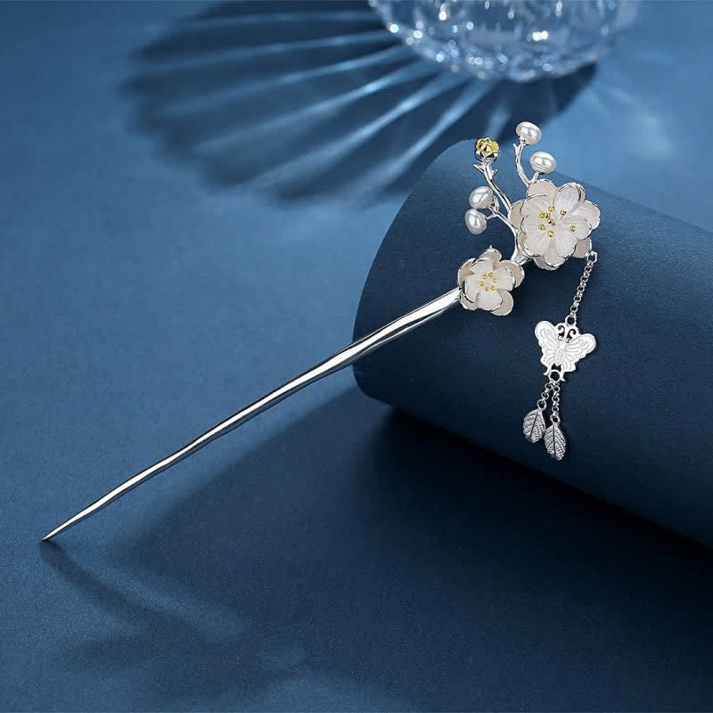 Buddha Stones Plum Blossom Butterfly Love Freedom Tassel Hairpin
