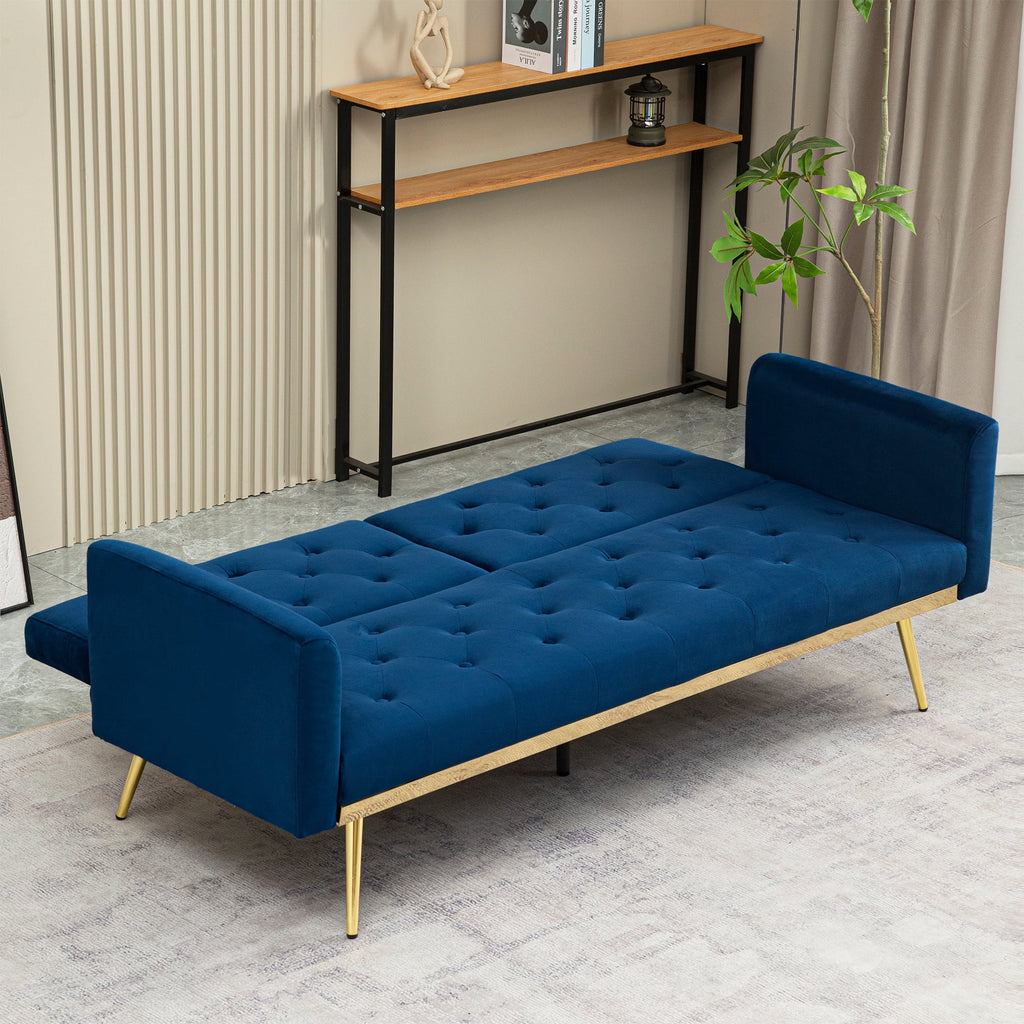 uhomepro Modern Futon, Velvet Sofa Bed, Mid Century Sofa with Metal Legs, 2 Pillows, Love Seat Living Room Furniture for Small Space Office, Beige
