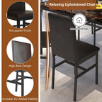 Dining Table Set for 4,  Wood Dine Table with 4 Velvet Chairs, Modern Kitchen Table Set for Home, Breakfast Nook, Cafeteria Dining Room, JA4366