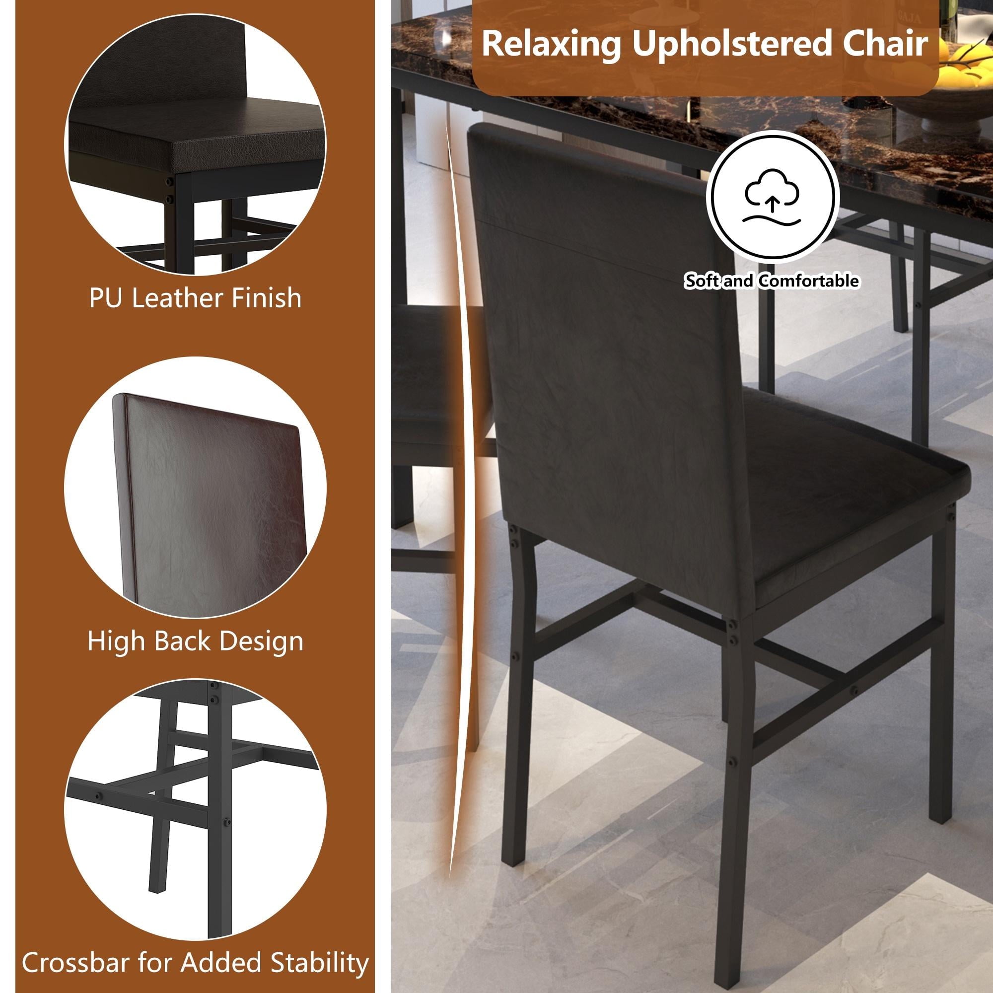 Dining Table Set for 4,  Wood Dine Table with 4 Velvet Chairs, Modern Kitchen Table Set for Home, Breakfast Nook, Cafeteria Dining Room, JA4366