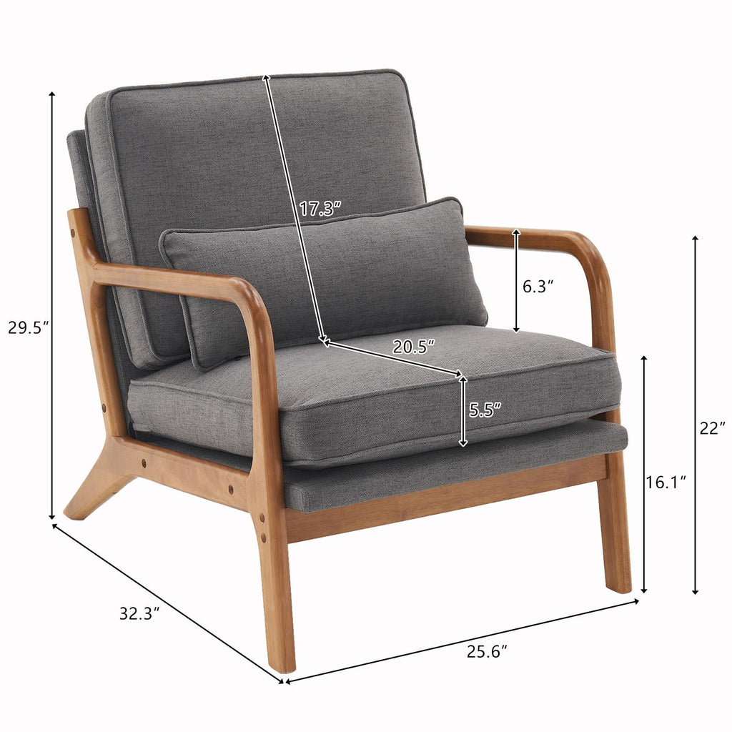 UBesGoo Modern Wood Club Chair Bronzing Cloth Fabric Upholstered Reading Accent Chair with Solid Wood Frame Brown