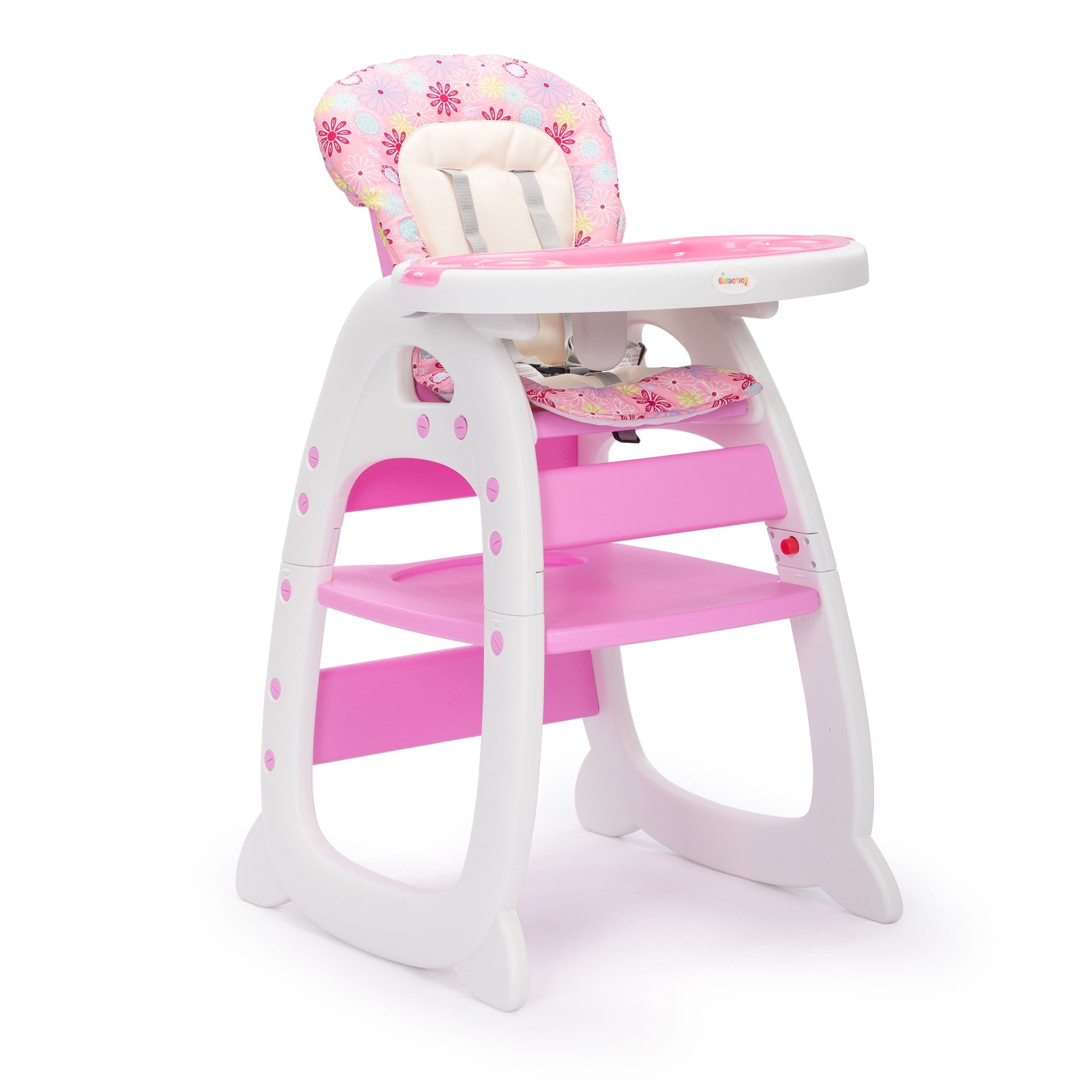 TOBBI 3 in 1 Baby High Chair Convertible Toddler Table Chair Set, Play Seat Booster with Feeding Tray, Adjustable Seat Back, Pink