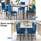 Dining Table Set for 4,  Wood Dine Table with 4 Velvet Chairs, Modern Kitchen Table Set for Home, Breakfast Nook, Cafeteria Dining Room, JA4366