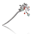 Buddha Stones Red Agate Flower Leaf Calm Confidence Tassel Hairpin