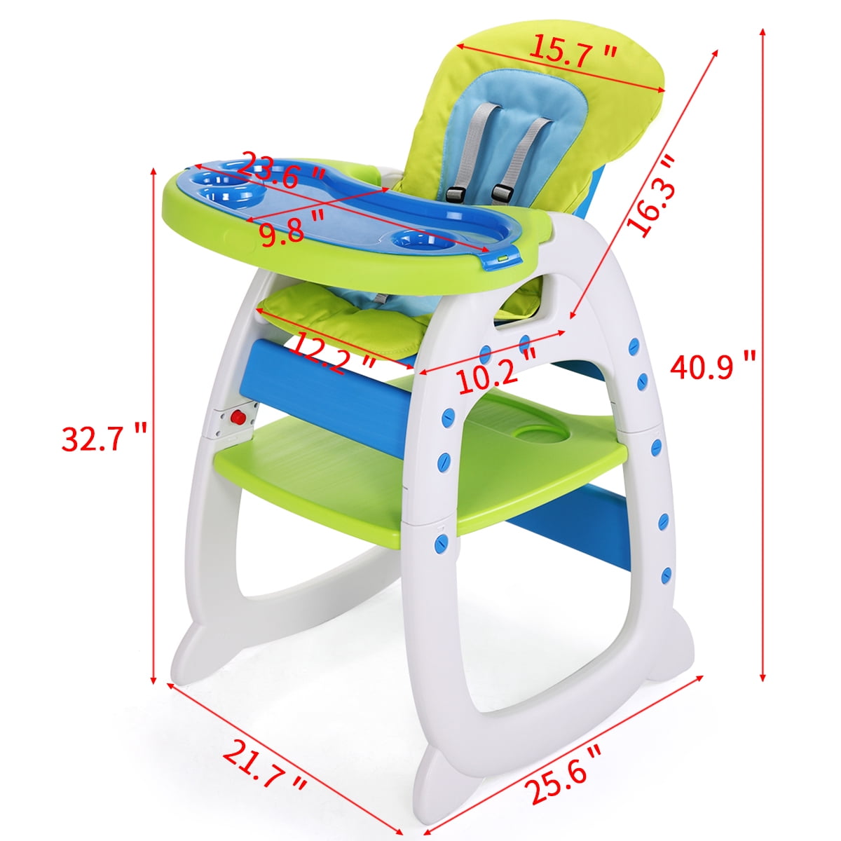 TOBBI 3 in 1 Baby High Chair Convertible Toddler Table Chair Set, Play Seat Booster with Feeding Tray, Adjustable Seat Back, Pink