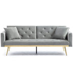 uhomepro Modern Futon, Velvet Sofa Bed, Mid Century Sofa with Metal Legs, 2 Pillows, Love Seat Living Room Furniture for Small Space Office, Beige