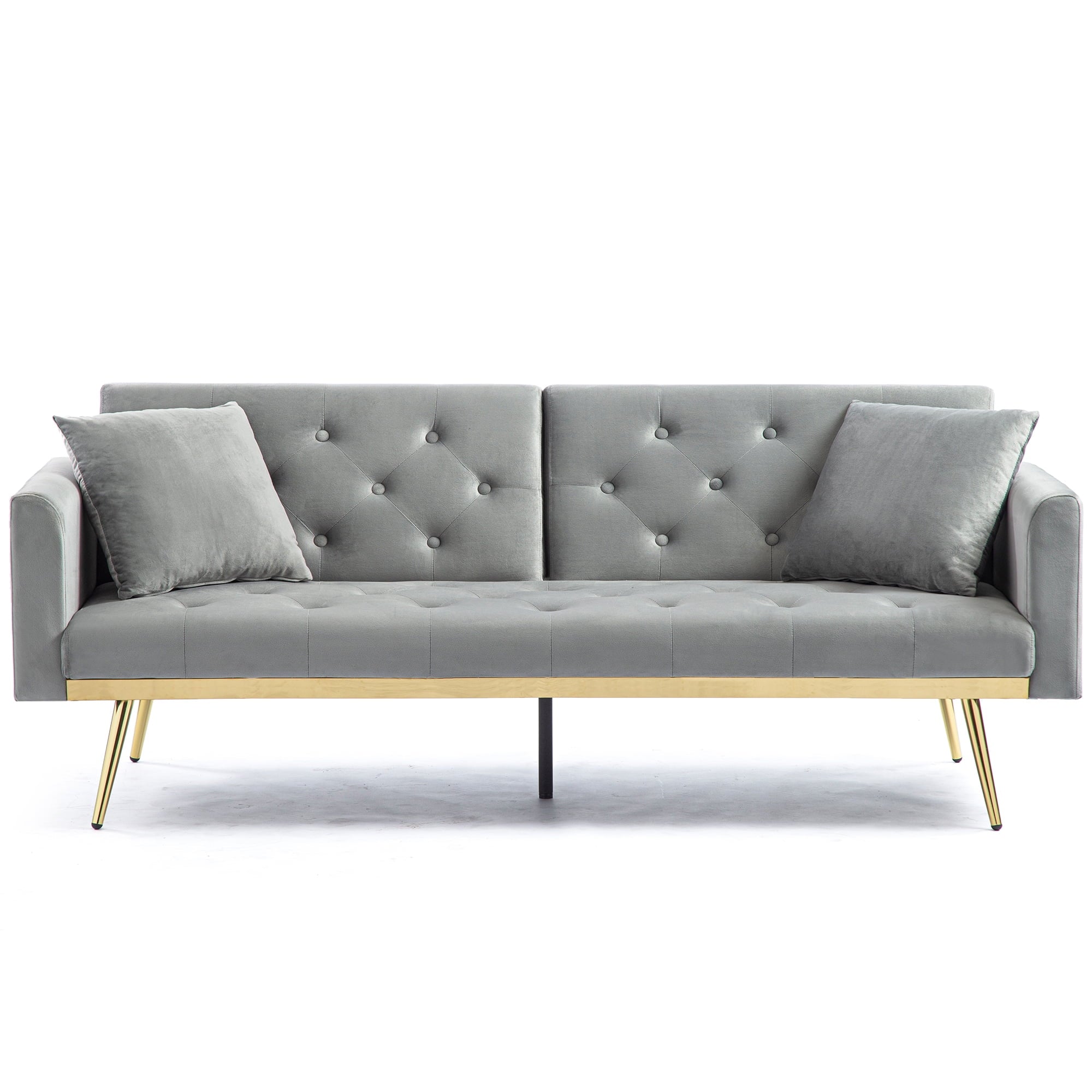 uhomepro Modern Futon, Velvet Sofa Bed, Mid Century Sofa with Metal Legs, 2 Pillows, Love Seat Living Room Furniture for Small Space Office, Beige