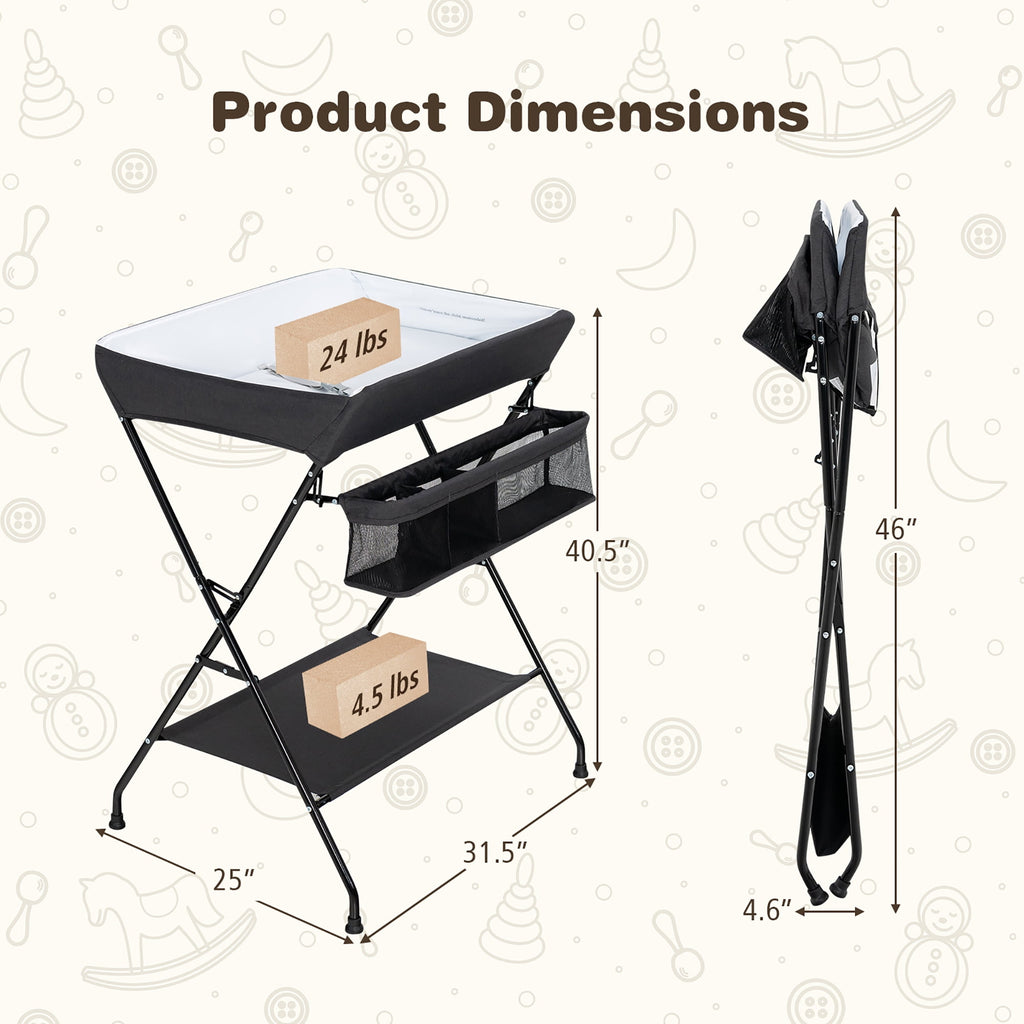 Costway Baby Infant Changing Table Folding Diaper Station Nursery with Storage Black