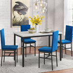 Dining Table Set for 4,  Wood Dine Table with 4 Velvet Chairs, Modern Kitchen Table Set for Home, Breakfast Nook, Cafeteria Dining Room, JA4366