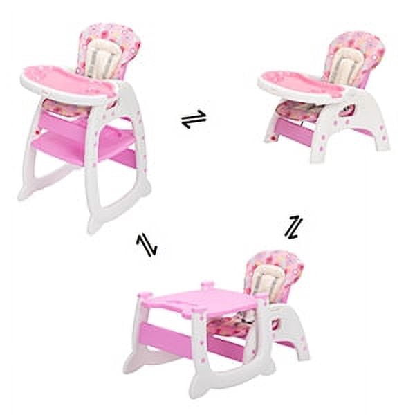 TOBBI 3 in 1 Baby High Chair Convertible Toddler Table Chair Set, Play Seat Booster with Feeding Tray, Adjustable Seat Back, Pink