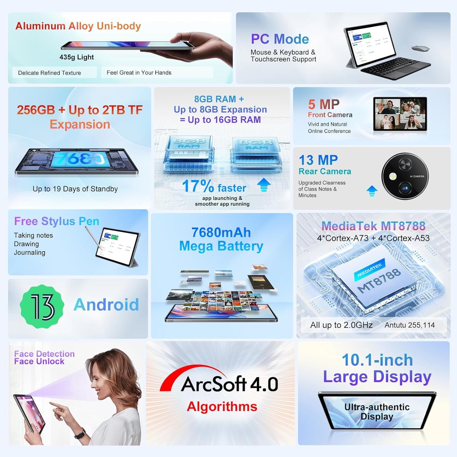 Tablet Blackview Tab 70 Wifi 10 inch Tablet 64GB ROM 8GB RAM Android 13, Google GMS Widevine L1 WiFi 6 Tablet for Kids with Case, Gray