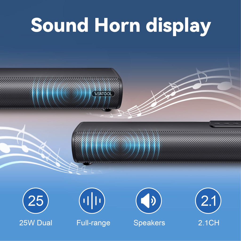 VEAT00L 2.1ch Sound Bars for TV, Soundbar with Subwoofer, Wired & Wireless Bluetooth 5.0 3D Surround Speakers, Optical/HDMI/AUX/RCA/USB Connection, Wall Mountable, Remote Control