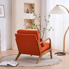 UBesGoo Modern Wood Club Chair Bronzing Cloth Fabric Upholstered Reading Accent Chair with Solid Wood Frame Brown