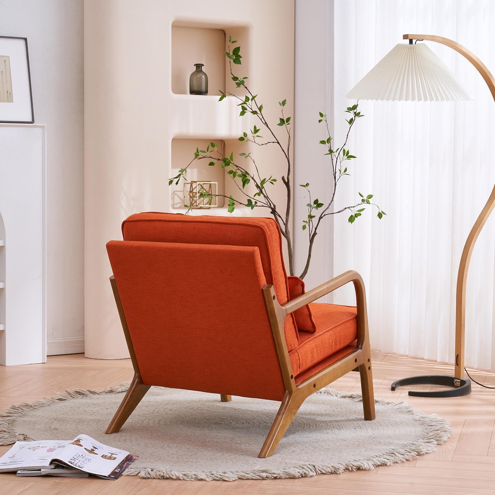 UBesGoo Modern Wood Club Chair Bronzing Cloth Fabric Upholstered Reading Accent Chair with Solid Wood Frame Brown