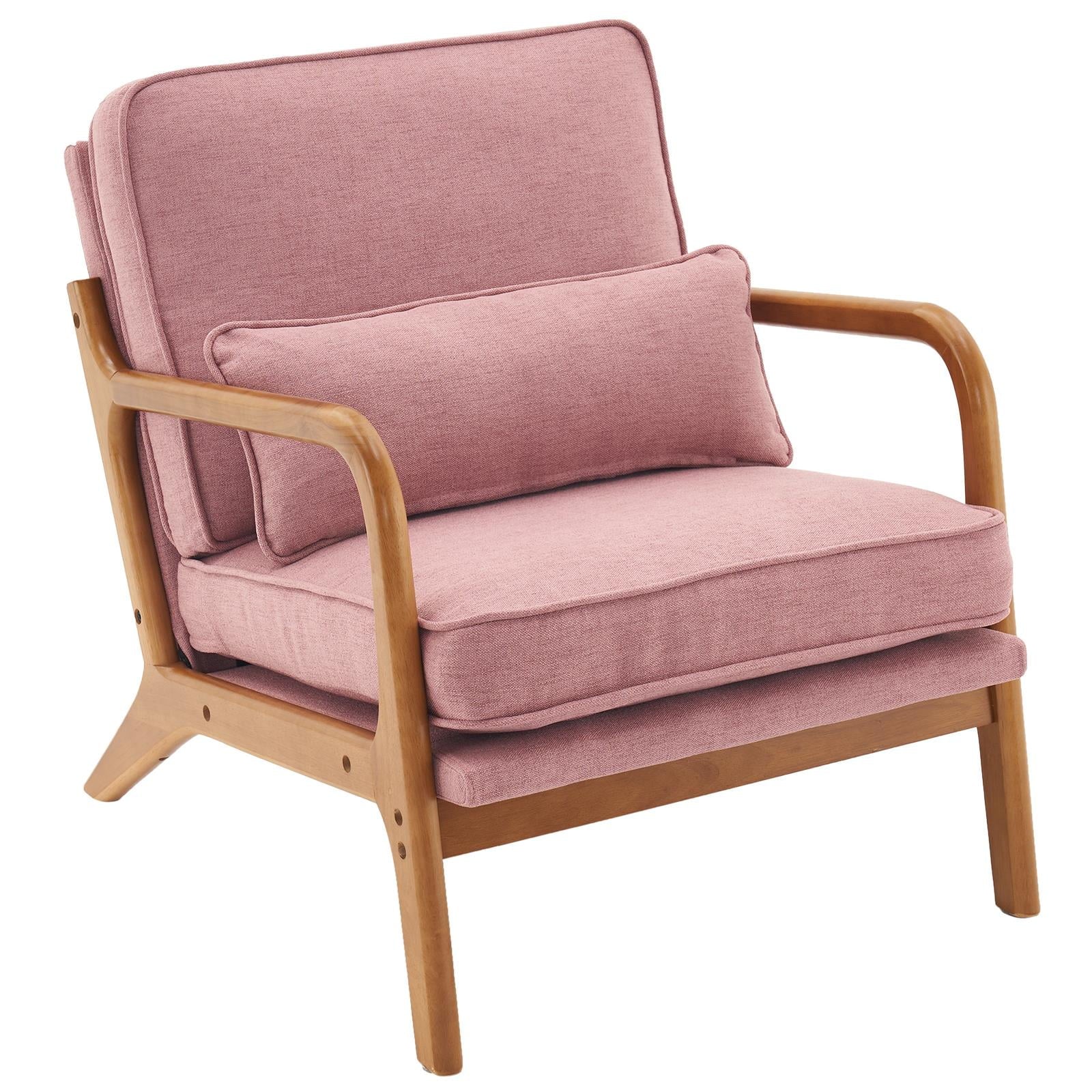 UBesGoo Modern Wood Club Chair Bronzing Cloth Fabric Upholstered Reading Accent Chair with Solid Wood Frame Brown