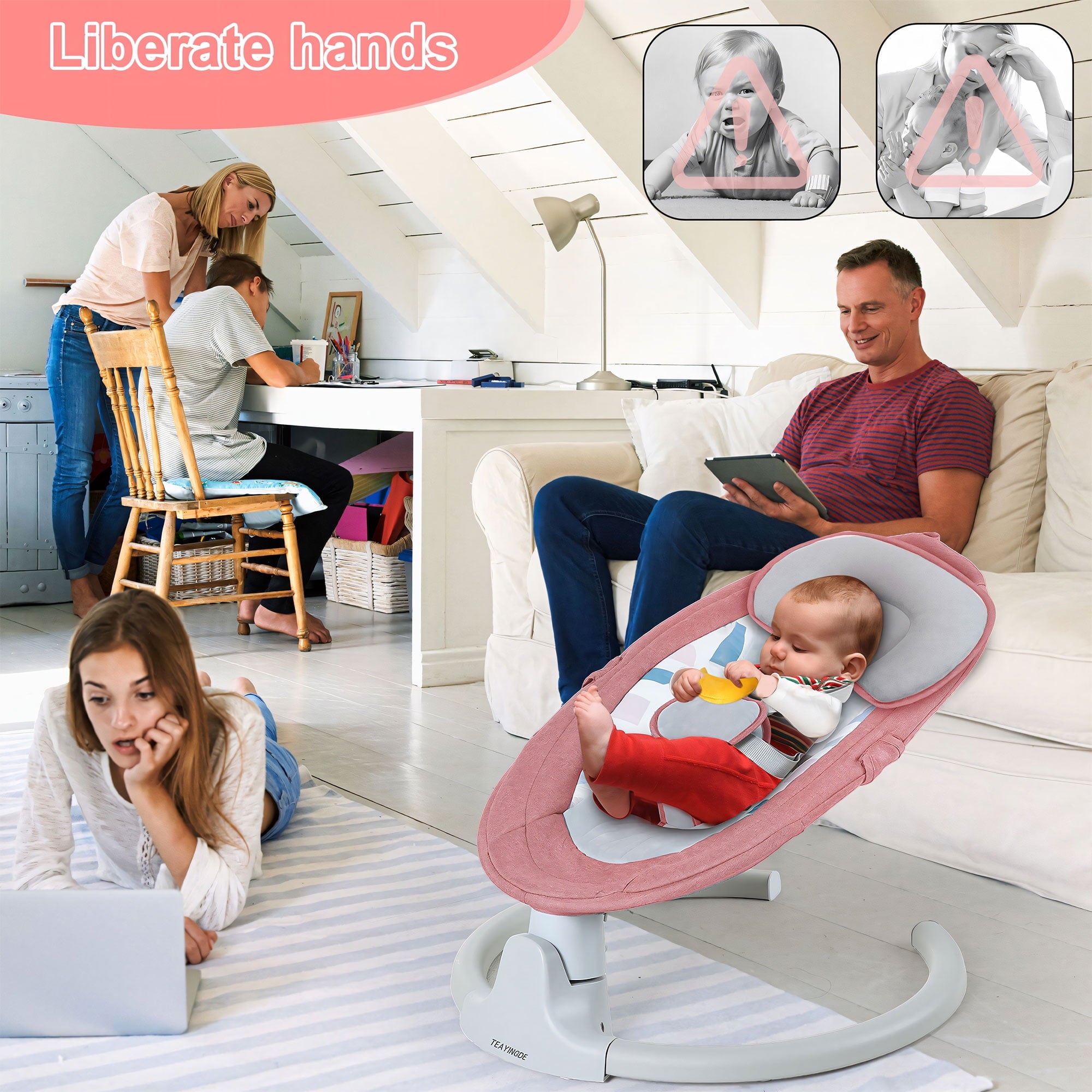 TEAYINGDE Baby Swing for Infants - APP Remote Bluetooth Control, 5 Speed Settings, 10 Lullabies, USB Plug (Gray)