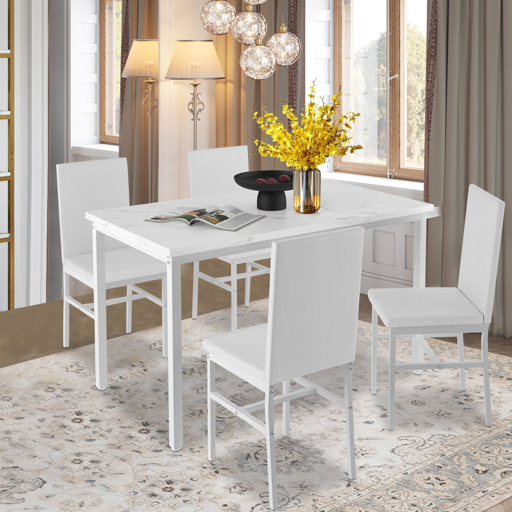 Dining Table Set for 4,  Wood Dine Table with 4 Velvet Chairs, Modern Kitchen Table Set for Home, Breakfast Nook, Cafeteria Dining Room, JA4366