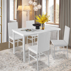Dining Table Set for 4,  Wood Dine Table with 4 Velvet Chairs, Modern Kitchen Table Set for Home, Breakfast Nook, Cafeteria Dining Room, JA4366