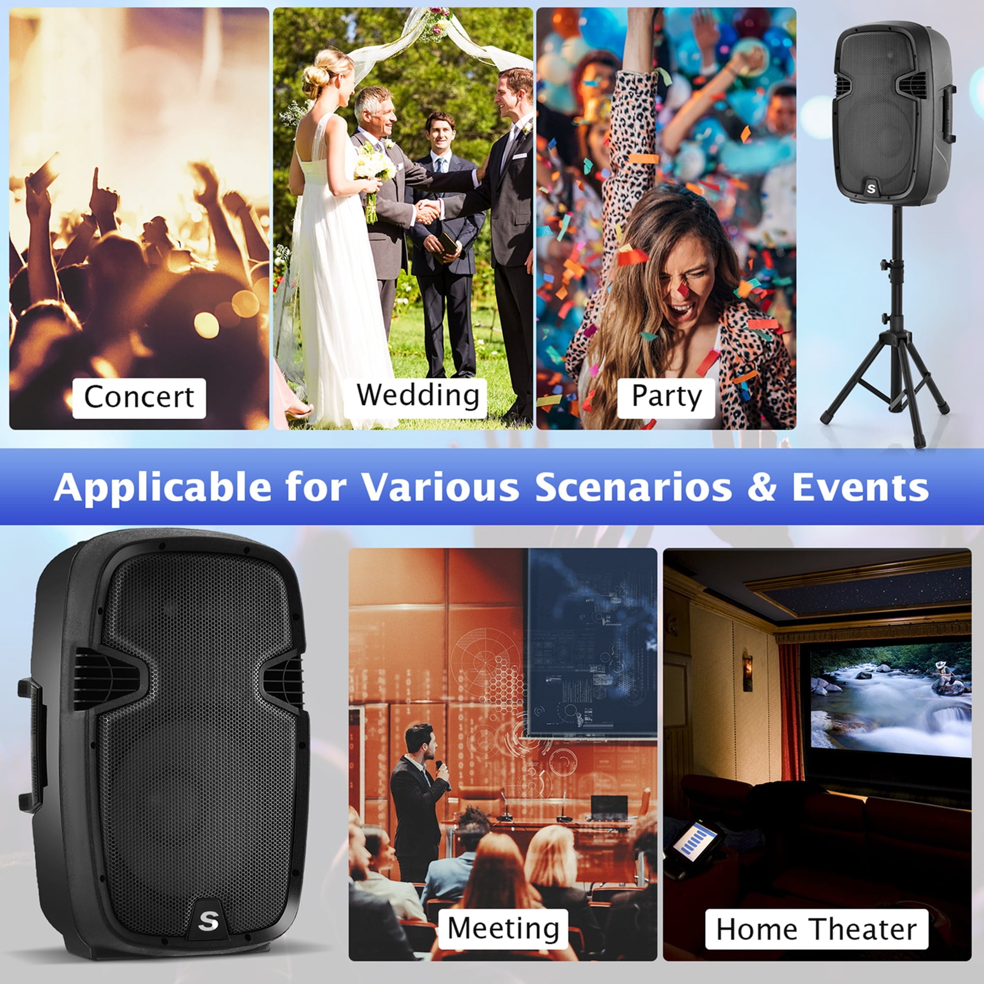 Costway Dual 12 in 2 way 2000W Powered Speakers with  Mic Speaker Stands Control Cables