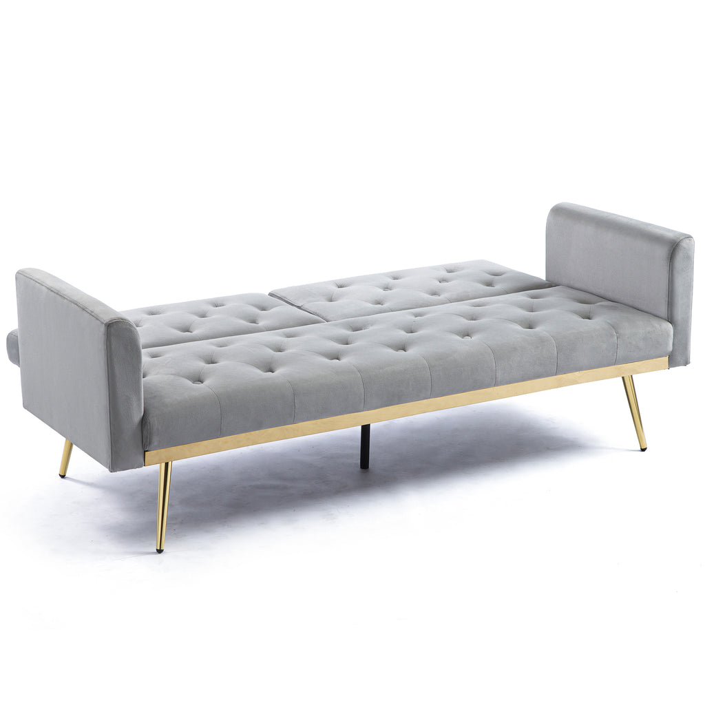 uhomepro Modern Futon, Velvet Sofa Bed, Mid Century Sofa with Metal Legs, 2 Pillows, Love Seat Living Room Furniture for Small Space Office, Beige
