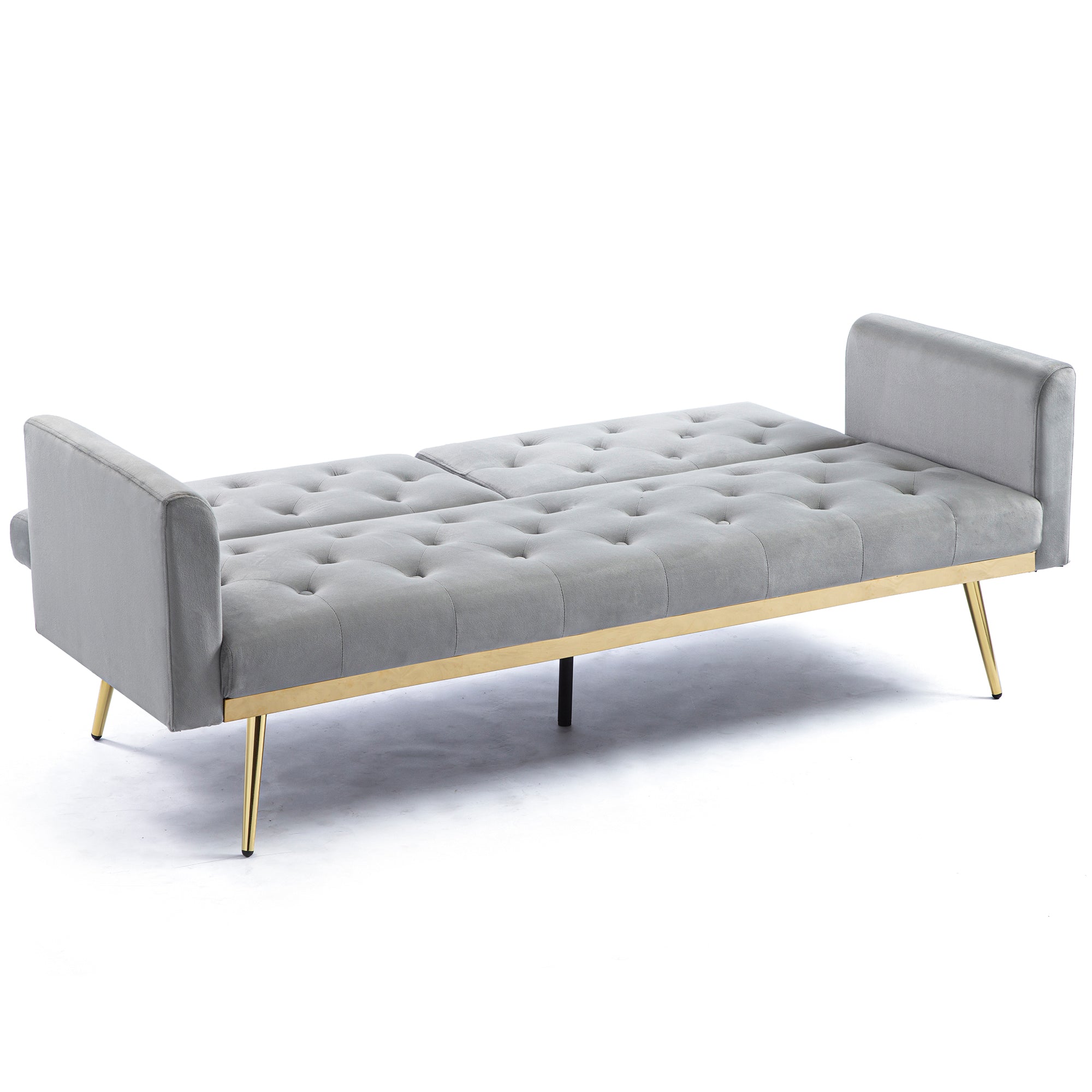 uhomepro Modern Futon, Velvet Sofa Bed, Mid Century Sofa with Metal Legs, 2 Pillows, Love Seat Living Room Furniture for Small Space Office, Beige
