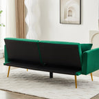 uhomepro Modern Futon, Velvet Sofa Bed, Mid Century Sofa with Metal Legs, 2 Pillows, Love Seat Living Room Furniture for Small Space Office, Beige
