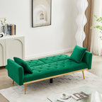 uhomepro Modern Futon, Velvet Sofa Bed, Mid Century Sofa with Metal Legs, 2 Pillows, Love Seat Living Room Furniture for Small Space Office, Beige