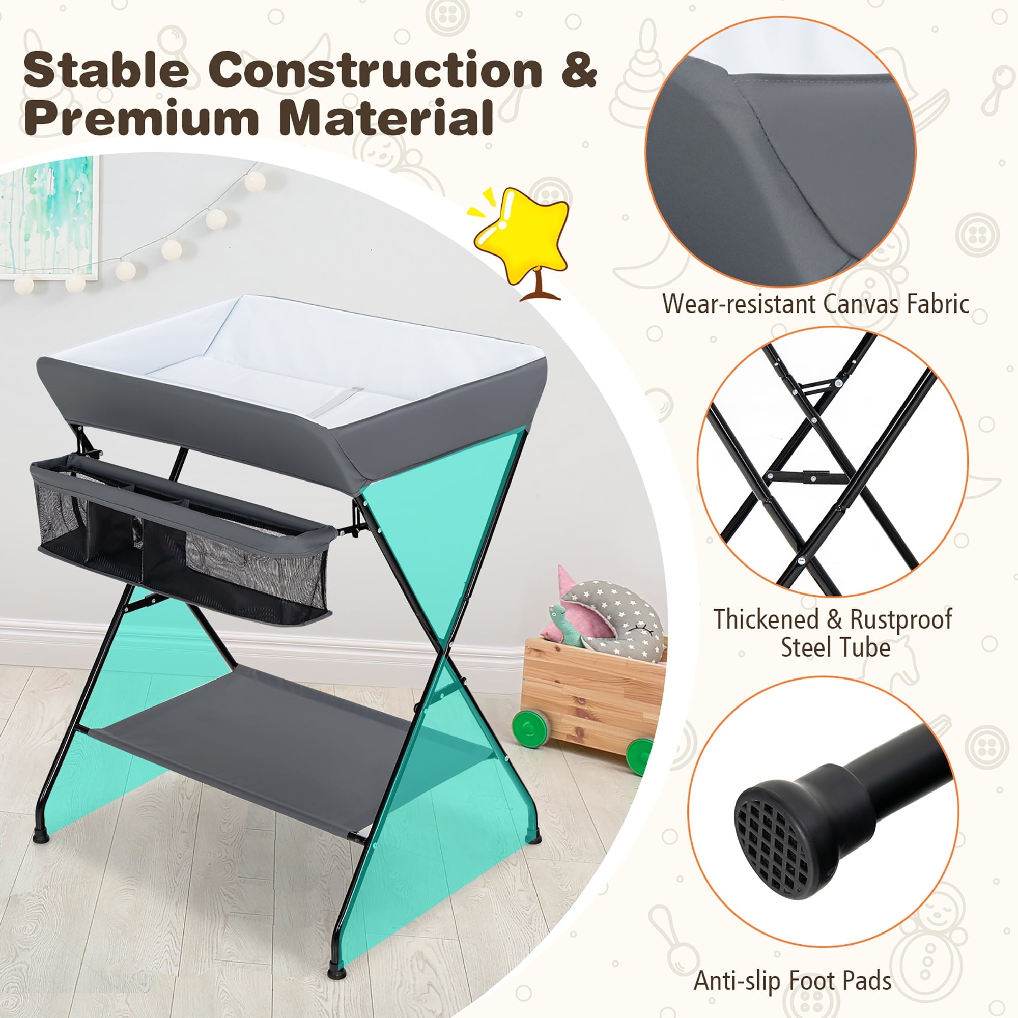 Costway Baby Infant Changing Table Folding Diaper Station Nursery with Storage Black