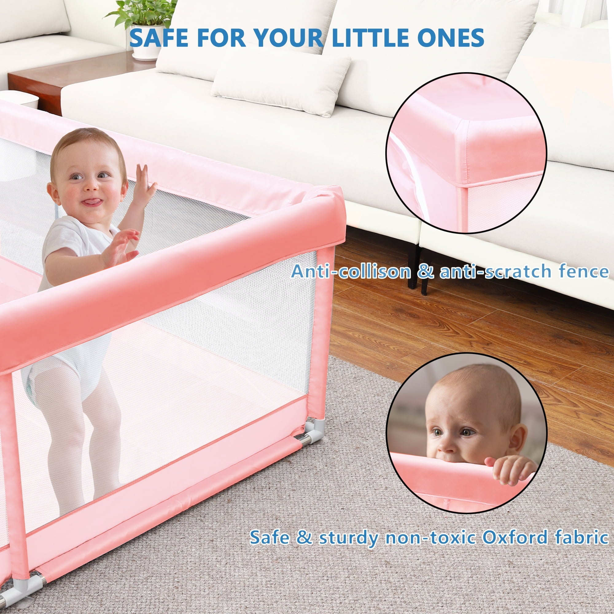 TEAYINGDE Baby Playpen Large Play Yard Fence for Toddlers,47"x47" Gray